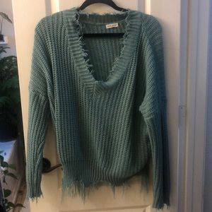 Turquoise distressed sweater